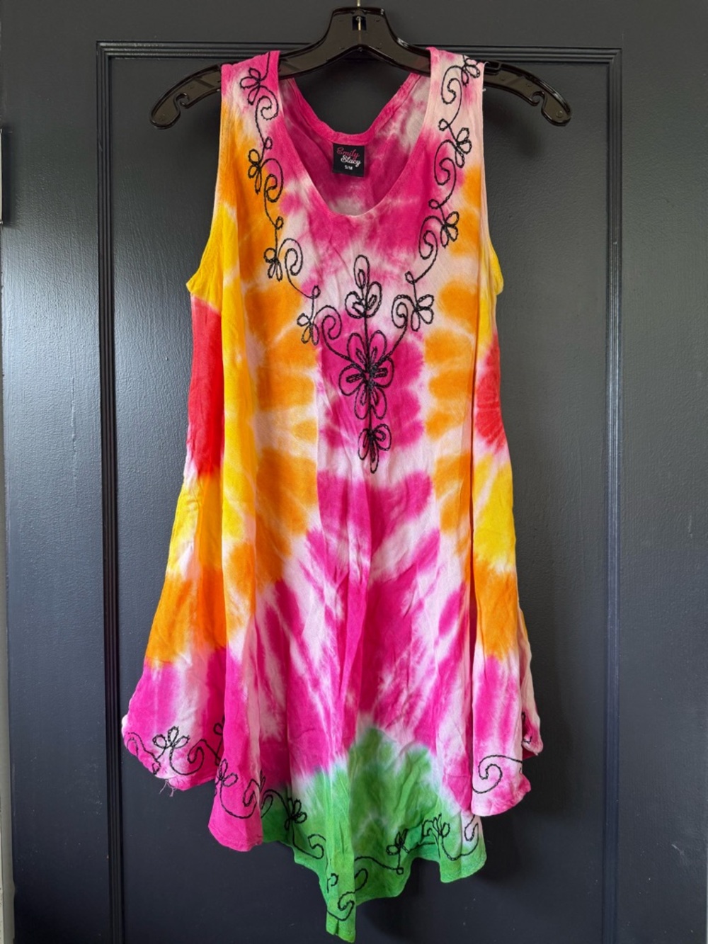 Colorful Tie-Dye Embroidered Sleeveless Tunic / Swim Coverup